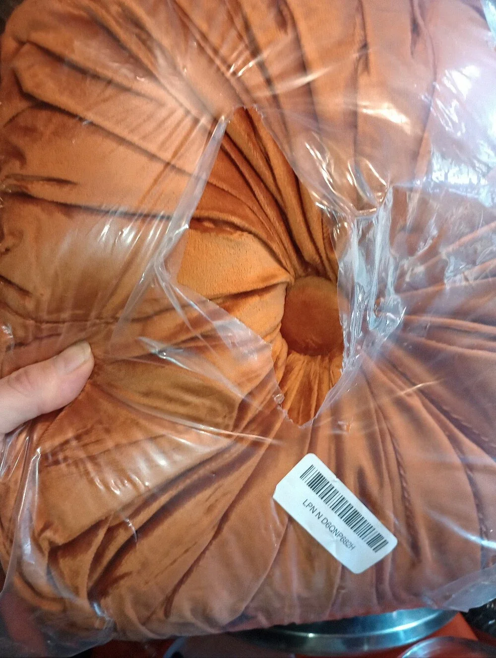 Round Velvet Tufted Throw Pillow - Rust Orange